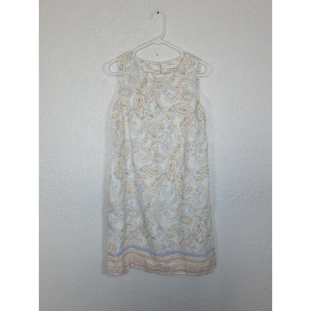 Rachel Ashwell Dress Womens Medium White Paisley Linen Shift Sleeveless Romantic